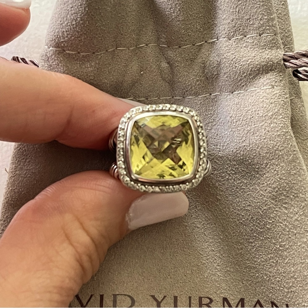 David Yurman Albion ring lemon citrine stone and Pave Diamonds
